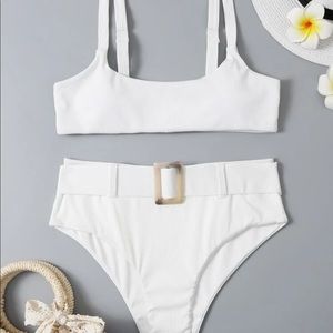 SHEIN Ribbed Belted Bikini Swimsuit